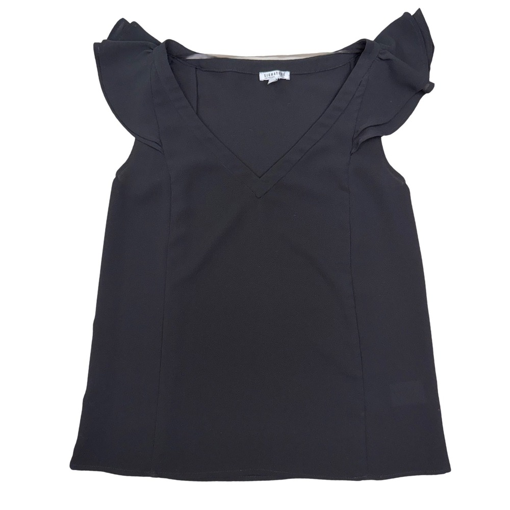 Reitmans Signature Black Flutter Sleeve V-Neck Blouse Corporate Whimsigoth‎  XS